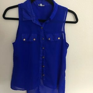Blue button down top
